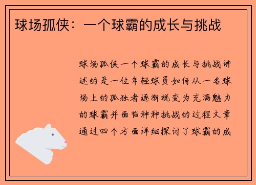 球场孤侠：一个球霸的成长与挑战